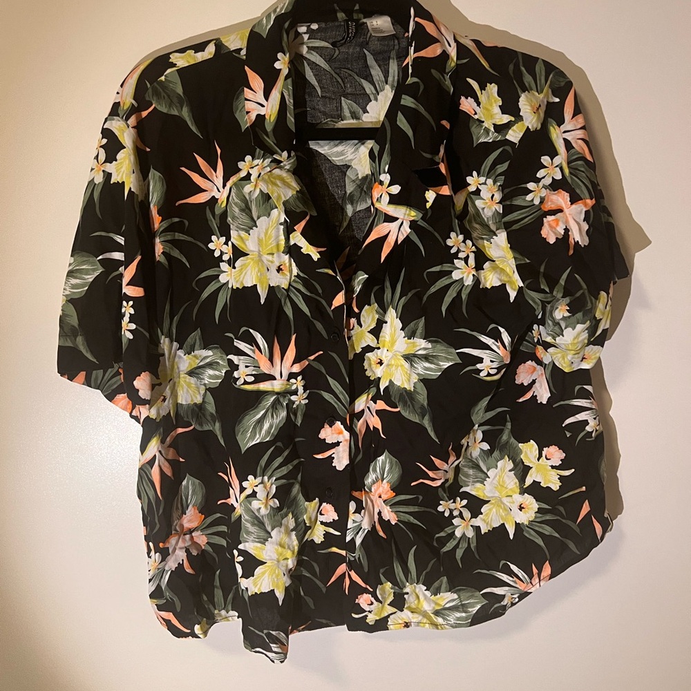 H&M Black Floral Button Down Shirt